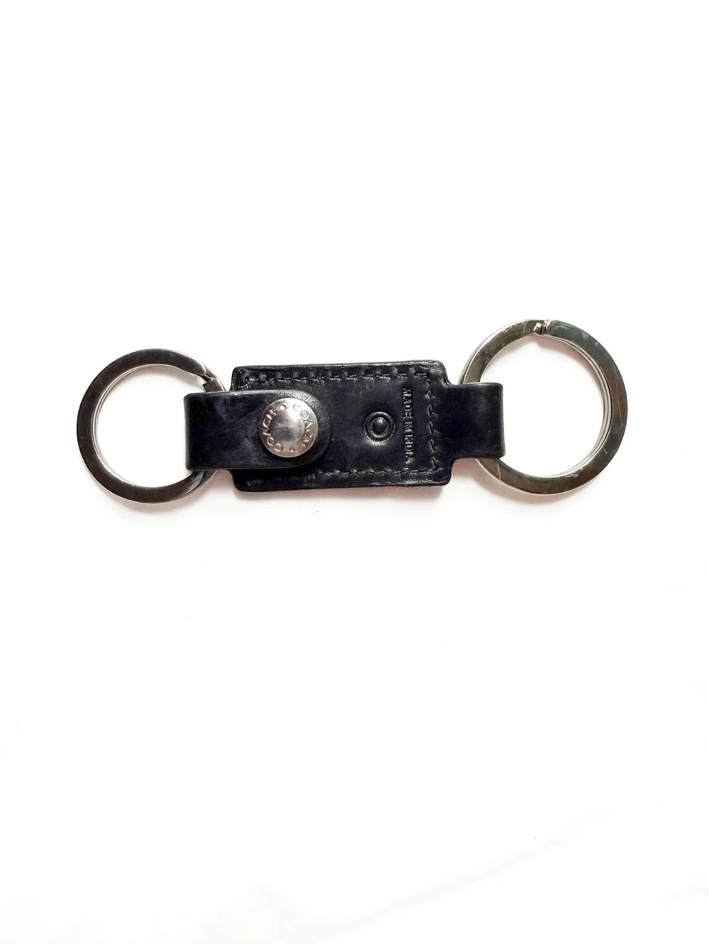 Authentic Coach Black Leather Double Key Ring Keychain Fob Silver Key Holder